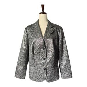 Chico's Women's Coletta Silver Metallic 3 Button Blazer Jacket Size 3 Plus16
